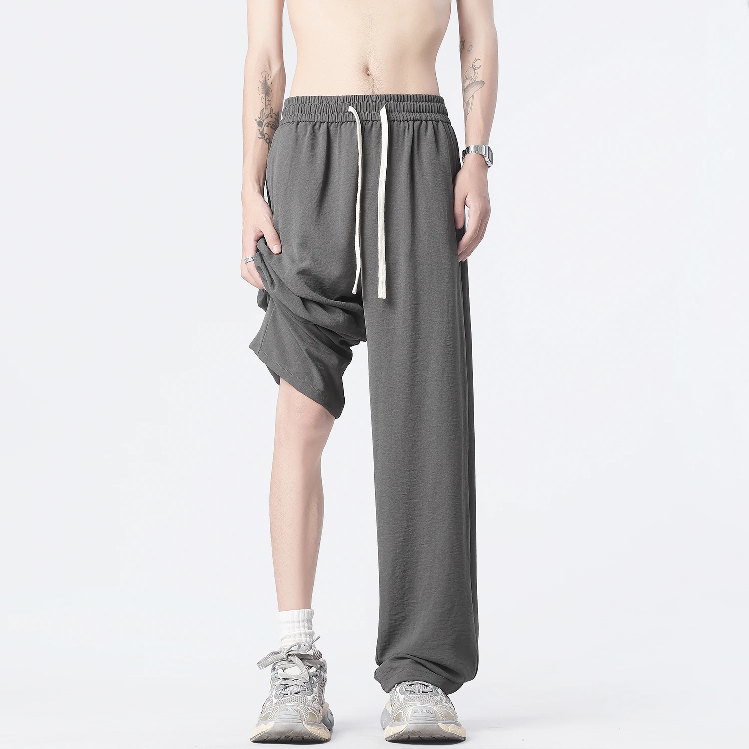 

2024 New Ice Silk Pants Men's Loose Straight Casual Pants Hong Kong Style Drape Dragging Pants Thin Thin Section Sweatpants