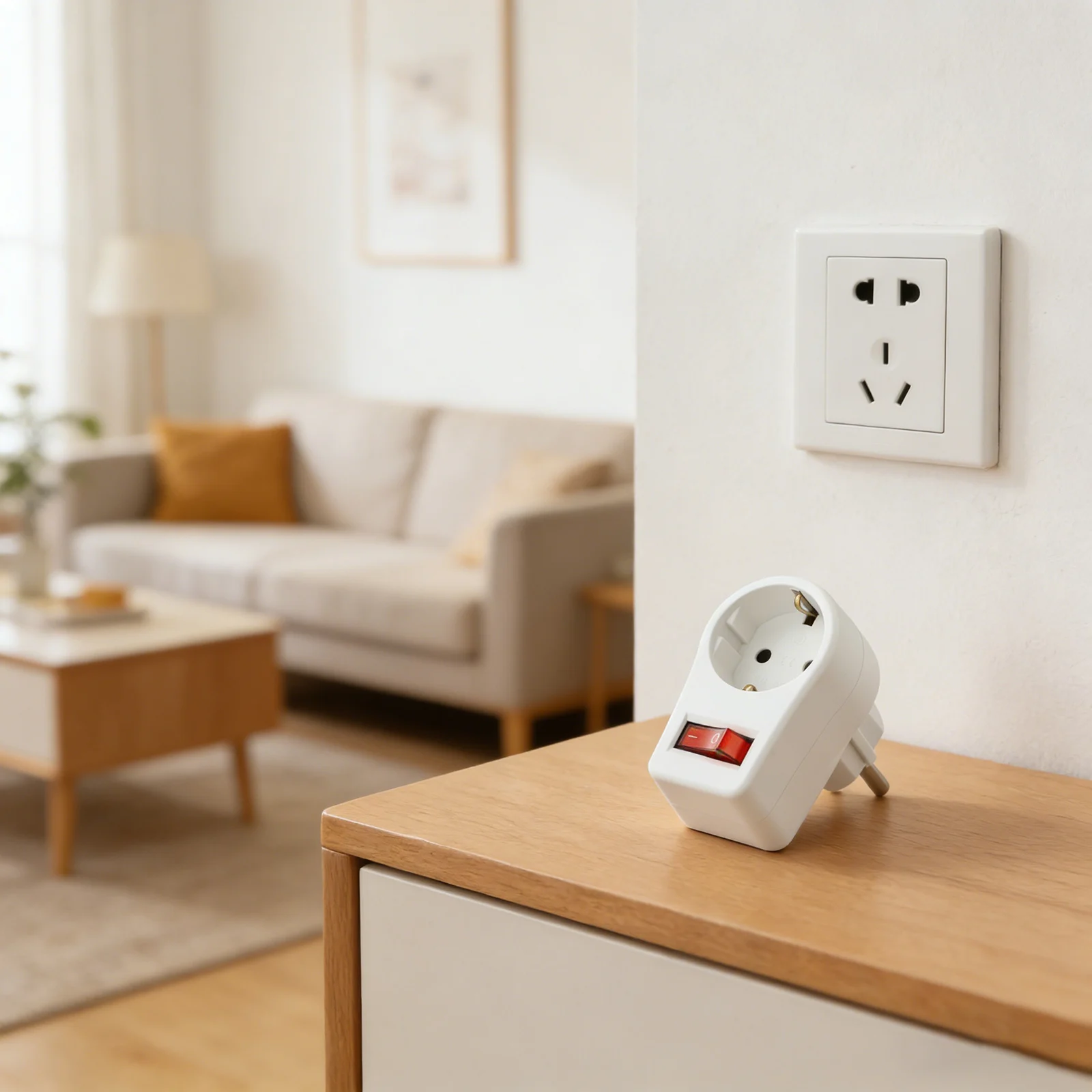 Convenient Power Adapter Socket With Switch 73x50x42mm European Power Adapter Robust Construction Compact Size