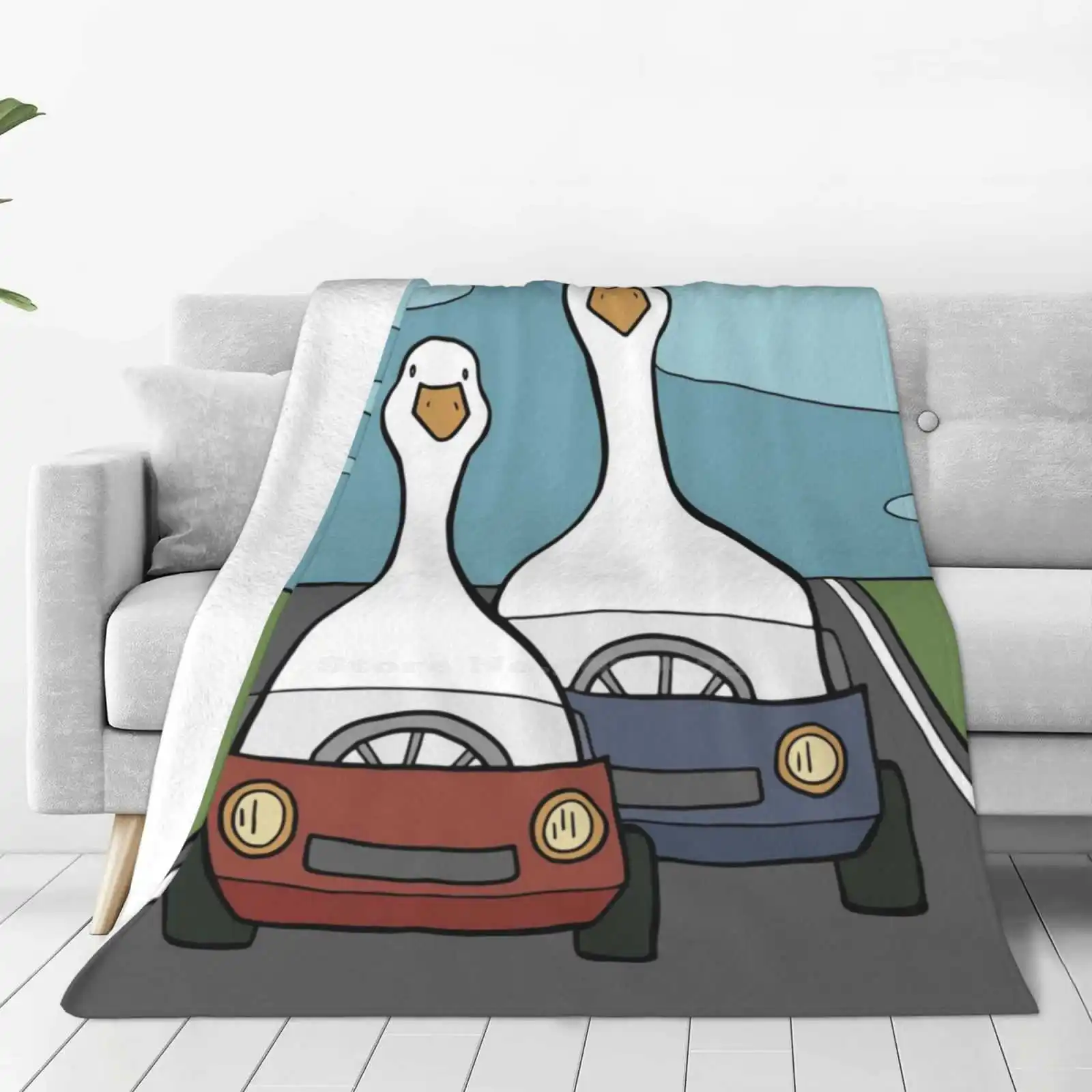 Ducks In A Car Race Latest Super Soft Warm Light Thin Blanket Cute Ducks Geese Car Race Cars Automobiles Red Car Blue Car