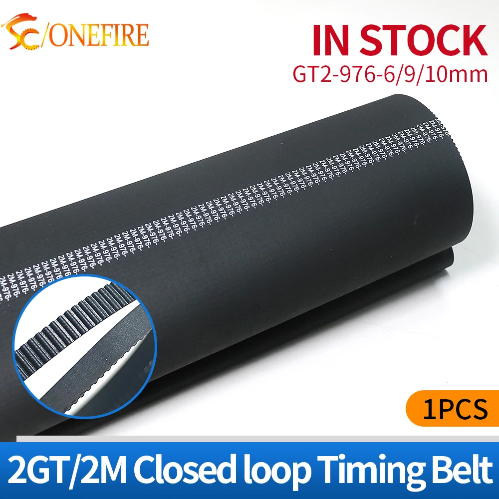 1pcs 2GT-976-6/9/10mm belt closed loop rubber 2GT-976-6/9/10mm timing belt Teeth 488  Length 976mm for 3D printer