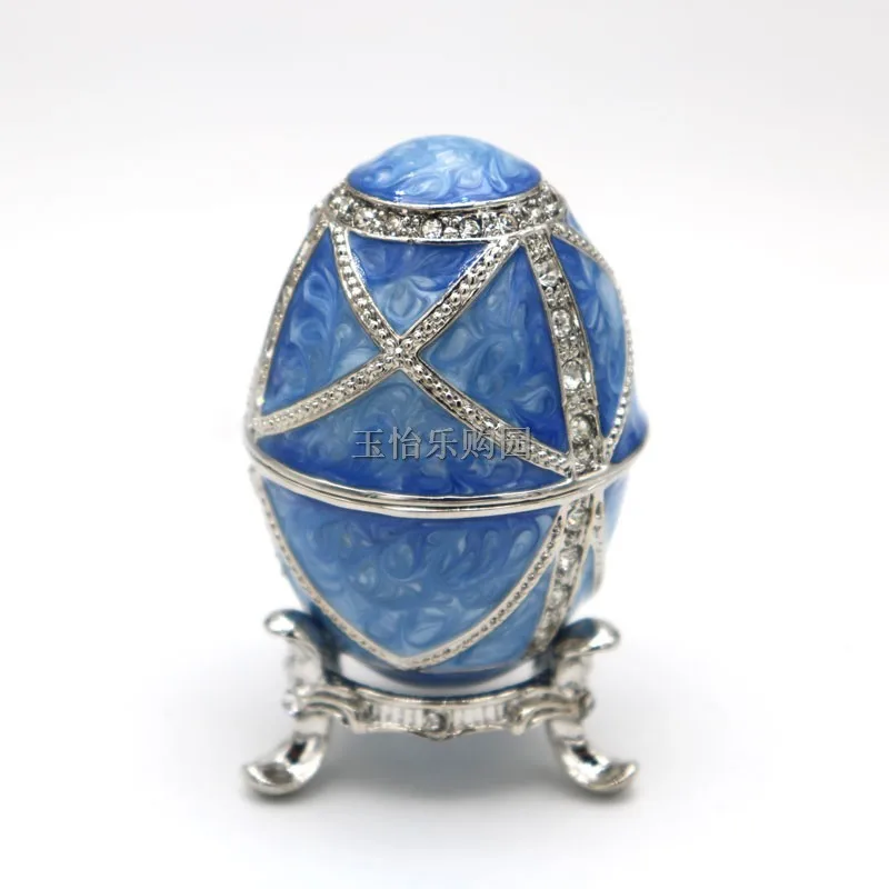 Shengbeifan Russian Easter egg tin metal crafts,Faberge  bule egg ornament home counter decorations gift for friend and family