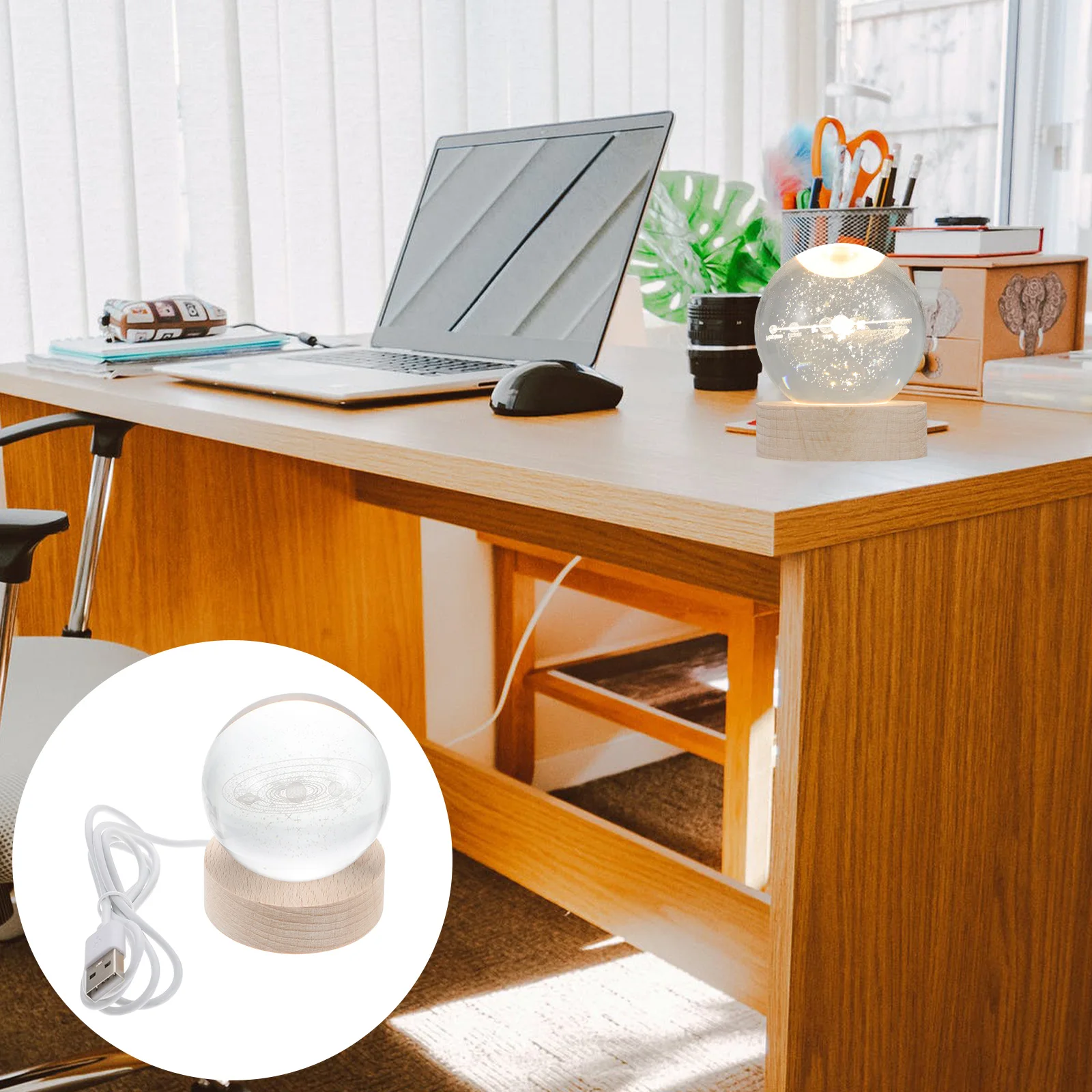 

Glowing Crystal Ball Decor 3D Saturn White Compact Size Desktop nament Crystal Ball Gift Home Office Accessories