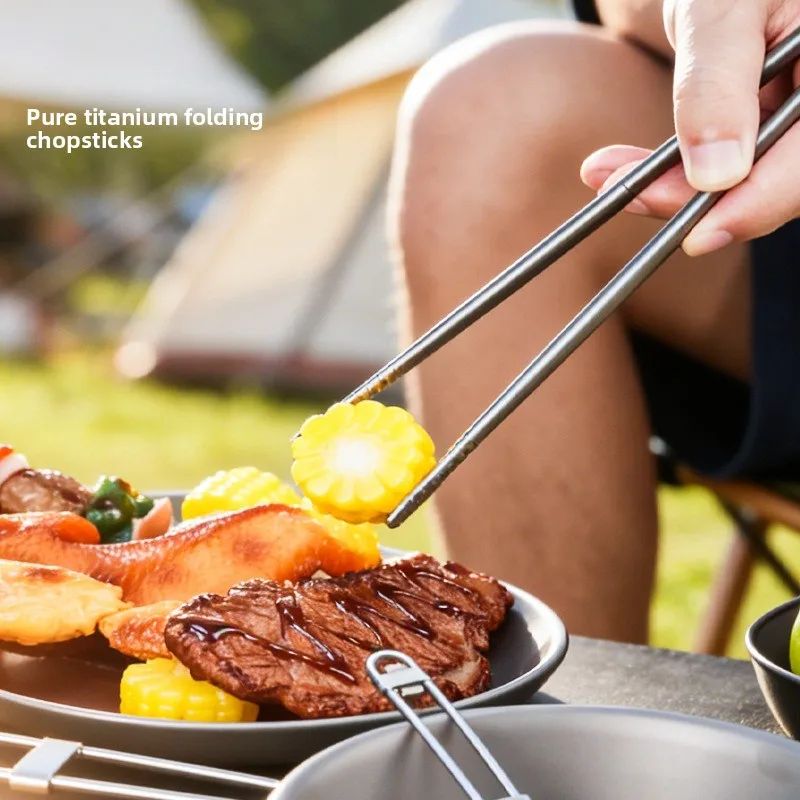 2 Pack Portable Titanium Foldable Chopsticks, Lightweight Travel Chopsticks With Storage Bag For Camping