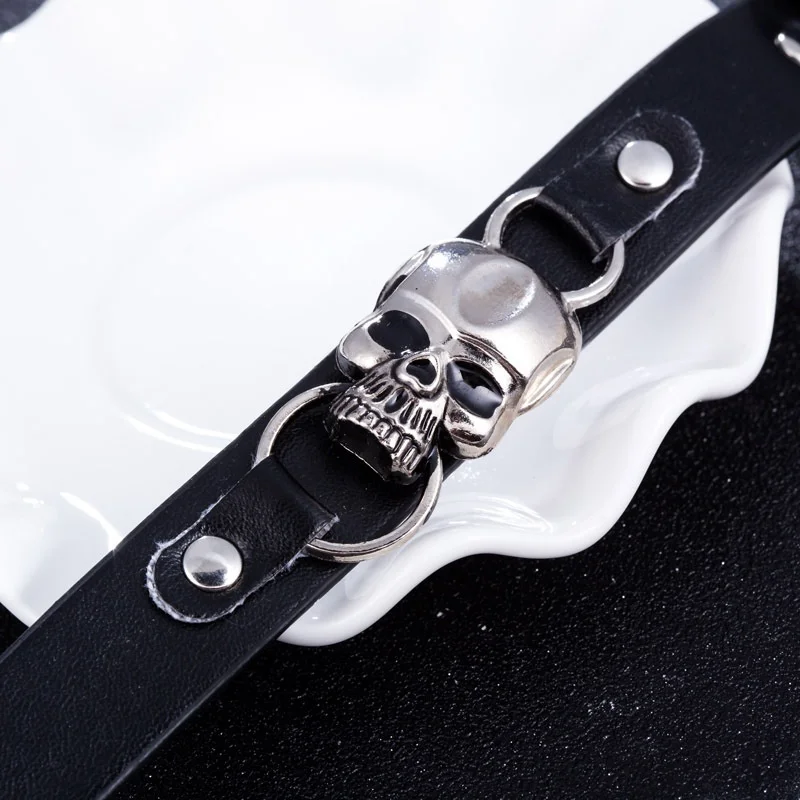 Punk Leather Skull Skeleton Biker Bracelet Mens Jewelry Gift Fashion Cool Vintage Retro Rivet Cool Hip Hop Bracelet Accessorie