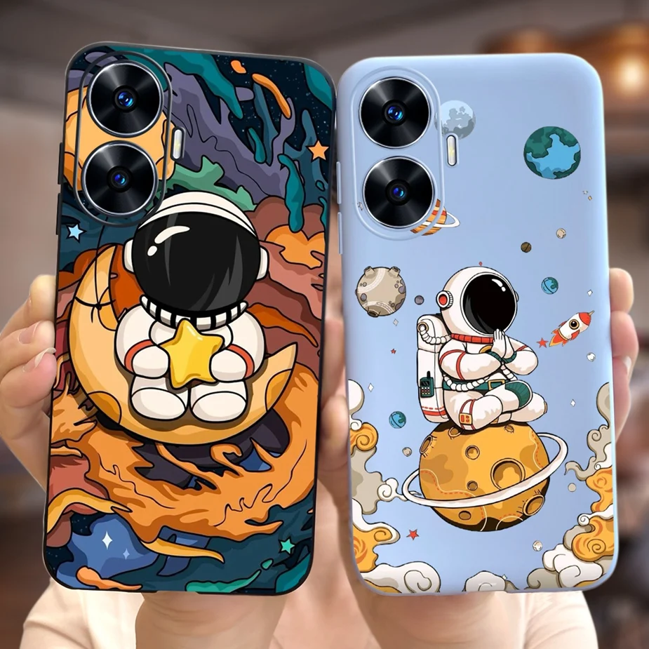 For Realme C55 Case Cute Astronauts Cartoon Painted Cover Shockproof Phone Cases For Realme Narzo N55 C 55 RealmeC55 Soft Fundas