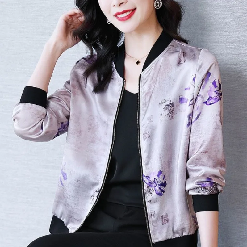 Abrigos de aviador de béisbol para mujer con cremallera primavera otoño estampado chaquetas Bomber holgadas para mujer Casual manga larga moda de estilo coreano