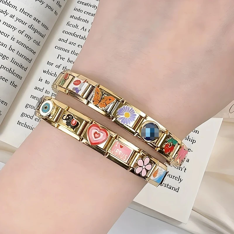 Picture 3: Hapiship 9mm Width Original Daisy Heart Love Butterfly Mom Cat Motorcycle Elephant Charm Fit 9mm Bracelet Jewelry Making DJ009