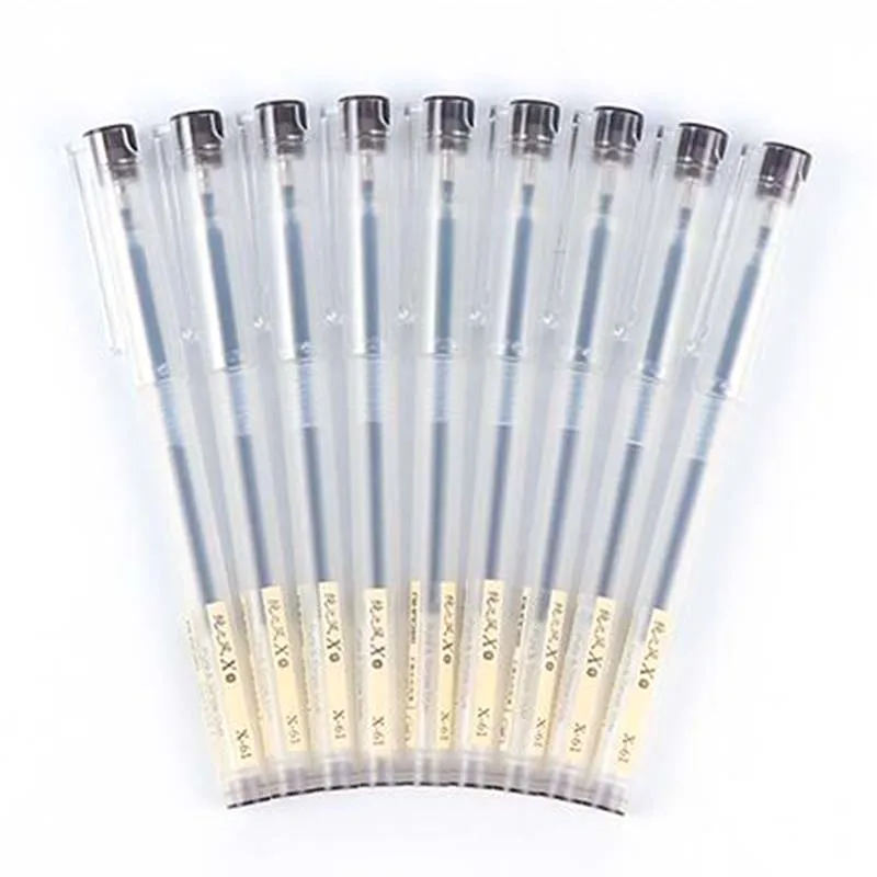 12Pcs/Set Black/Red Ink 0.5 Mm Ball Tip Transparent Rubber Gel Pen