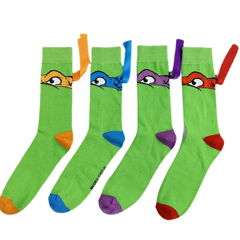 Teenage Mutant Ninja Turtles Socks Cartoon Character  AB Style Men and Women Sewing Ribbon Couple Socks Middle Tube Socks