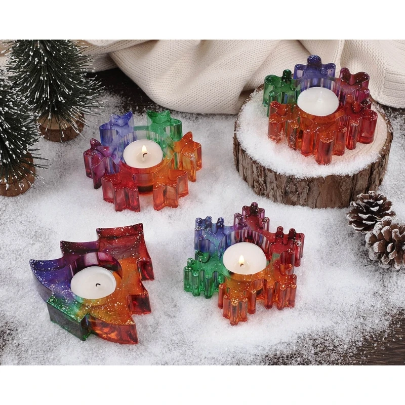 1/4Piece Tealight Holder Epoxy Resin Mould Snowflake Holder Silicone Mold Drop shipping