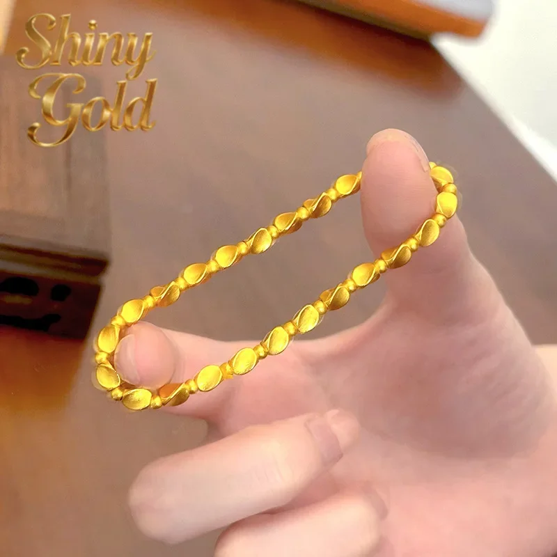 

ShinyGold9999 24K real gold elastic rope twisted beads broken a few two bracelets simple every day to send people with hand gift