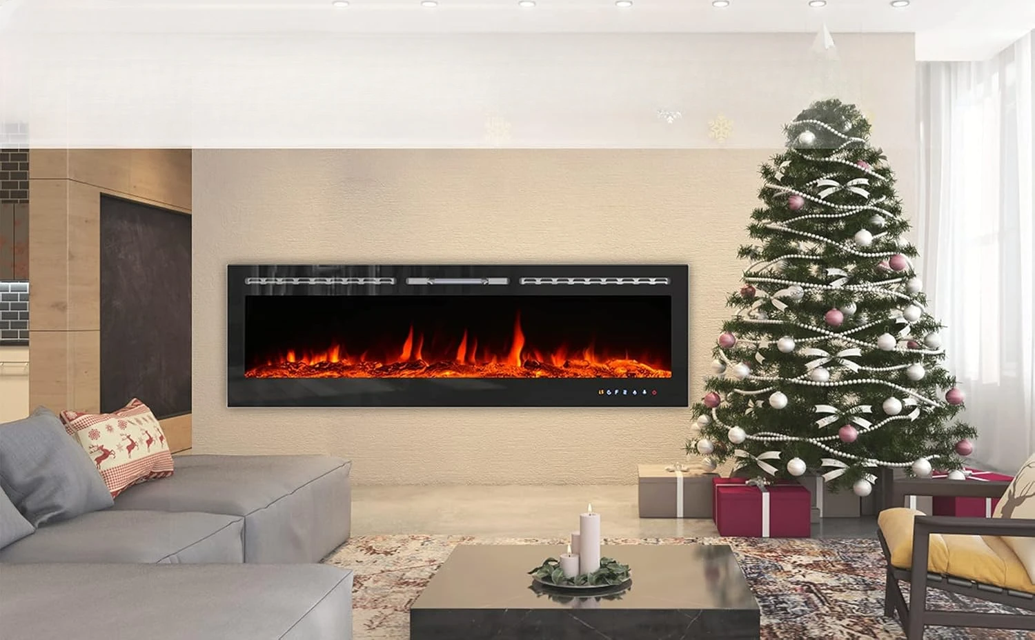 

Wall Mounted Fireplace Insert 70 Inch Wide Heater LED Fire Place Remote Control & Touch Screen