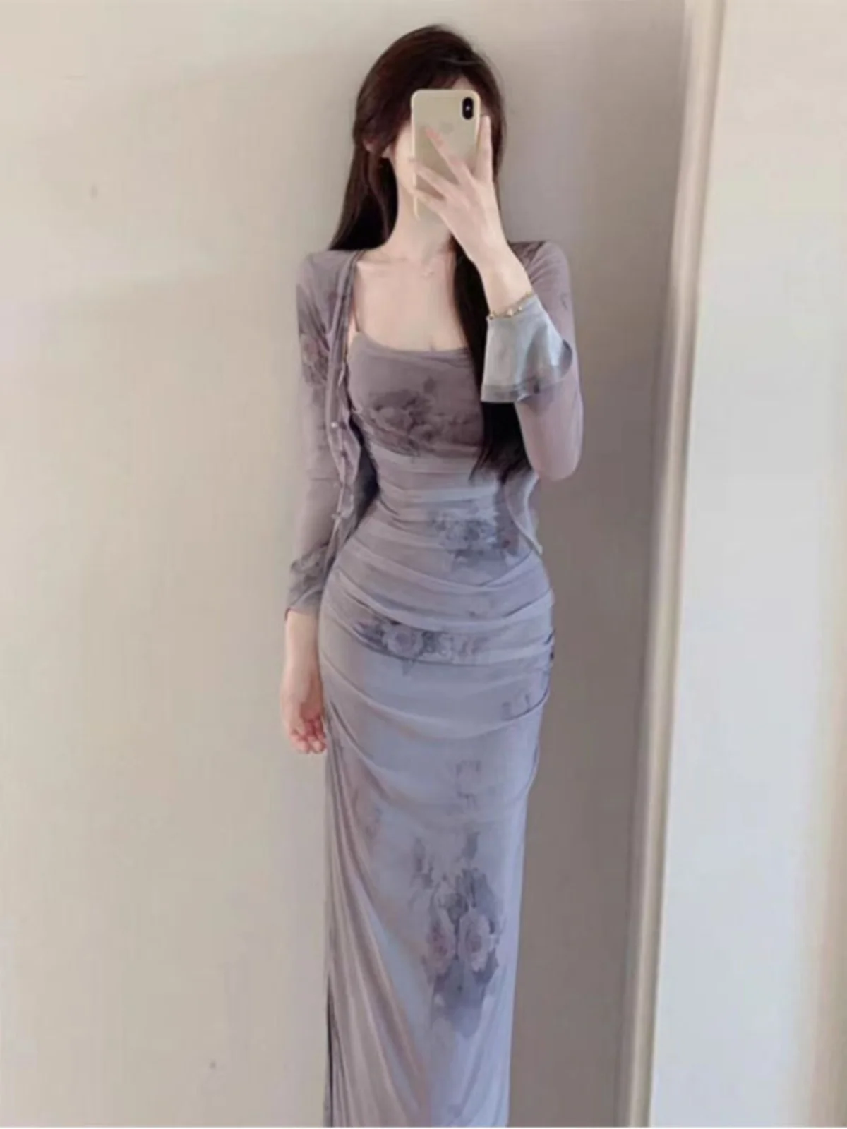 

Retro Pure Desire Rose Trim Skirt Set Women's Sexy Open Cardigan Fashionable Two-Piece Suit Korean Style Spring Collection