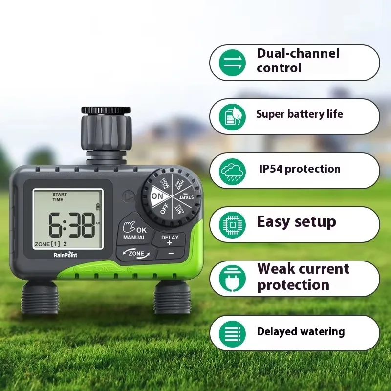 وحدة تحكم أوتوماتيكية للري بمنفذين، توقيت بلاستيكي لسقي الحديقة الداخلية والخارجية #1