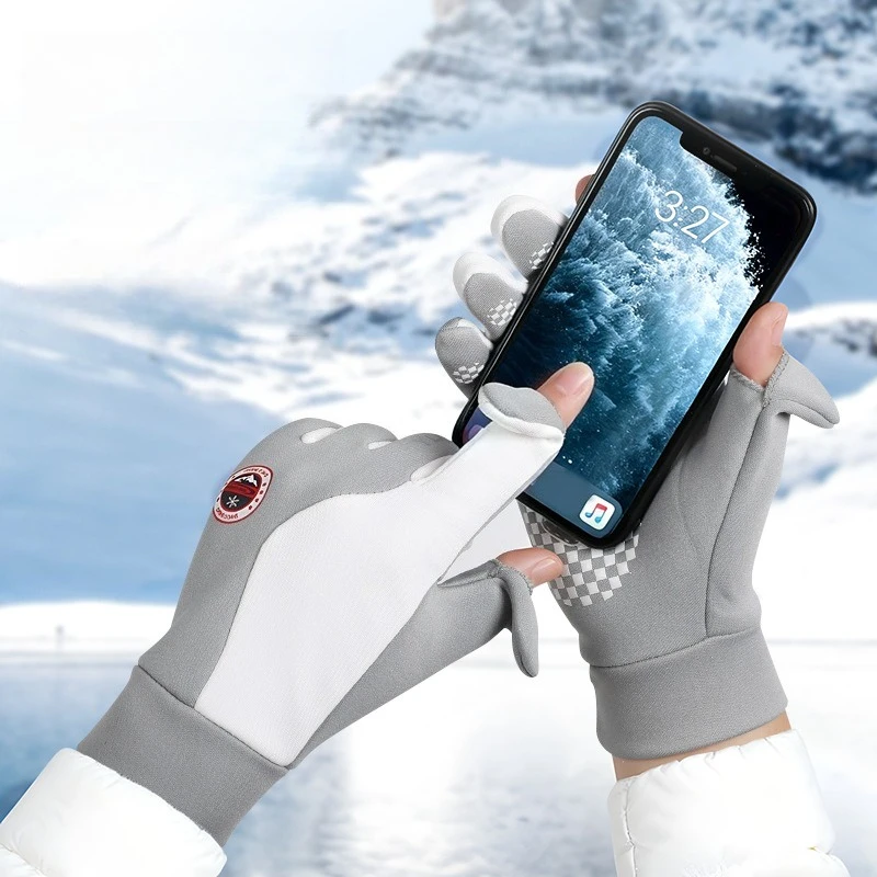 

Зимние теплые перчатки с бархатными противоскользящими откидными сенсорными экранами, зимние велосипедные перчатки