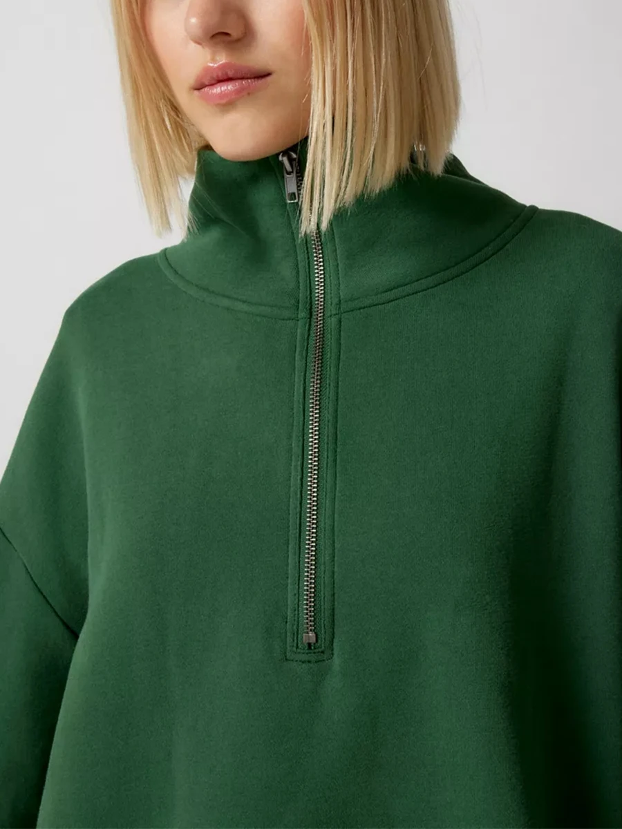 Women Loose Sweatshirt Lapel Half Zip Up Casual Pullover 1 4 Zipper Stand Collar Oversized Drop Shoulder Top Basic Soft