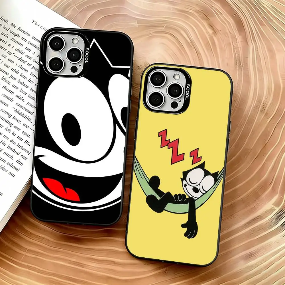 

Vintage Felix the Cat Phone Case For iPhone 17,16,15,14,13,12,11 Plus,Pro Max,XS,Colored Silver Plated Inside Cover