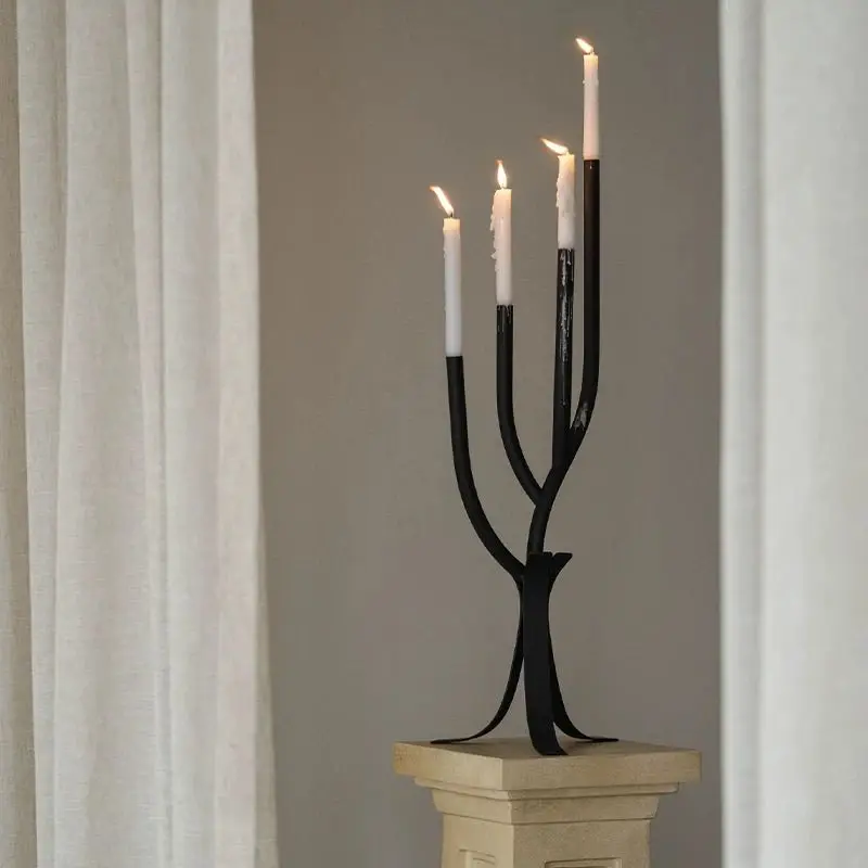 Retro Iron Multi Head Candlestick Ornament Home Dining Table Metal Candle Holder Decoration Hotel Candlelight Dinner Accessories