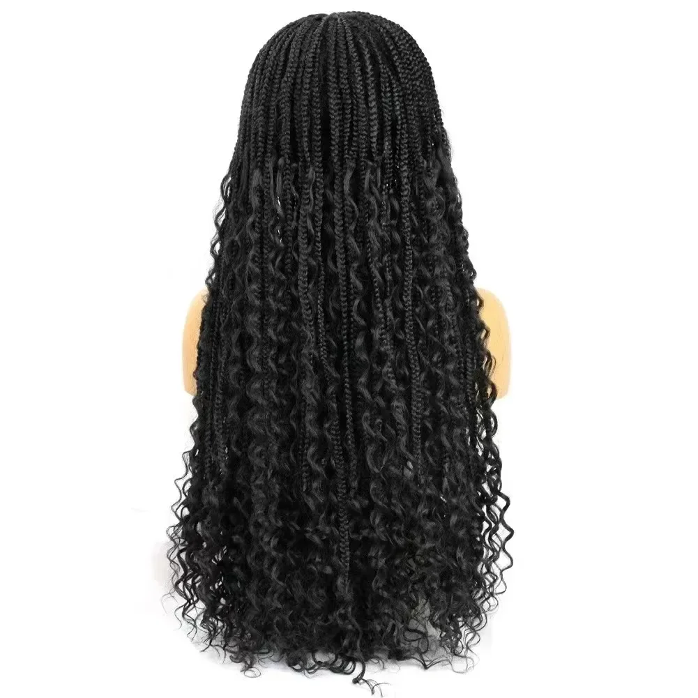 Boho Box Braid Wigs Curly Ends Square Part Braided Lace Front Wigs Pre Plucked with Baby Hair for Women Blonde Box Braided Wig