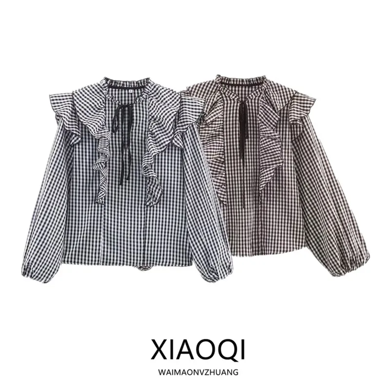 

Winter 2025 Women's Faion Long Sve irt Small id Pattern Decorative Layered Sle Korean Loose Fit Regular Length