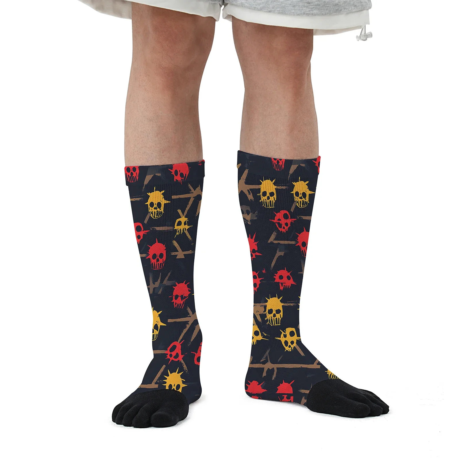 A pair of anti-war Skull graffiti print personality mid-tube sports fashion five-finger socks Elastic immutable party birthday