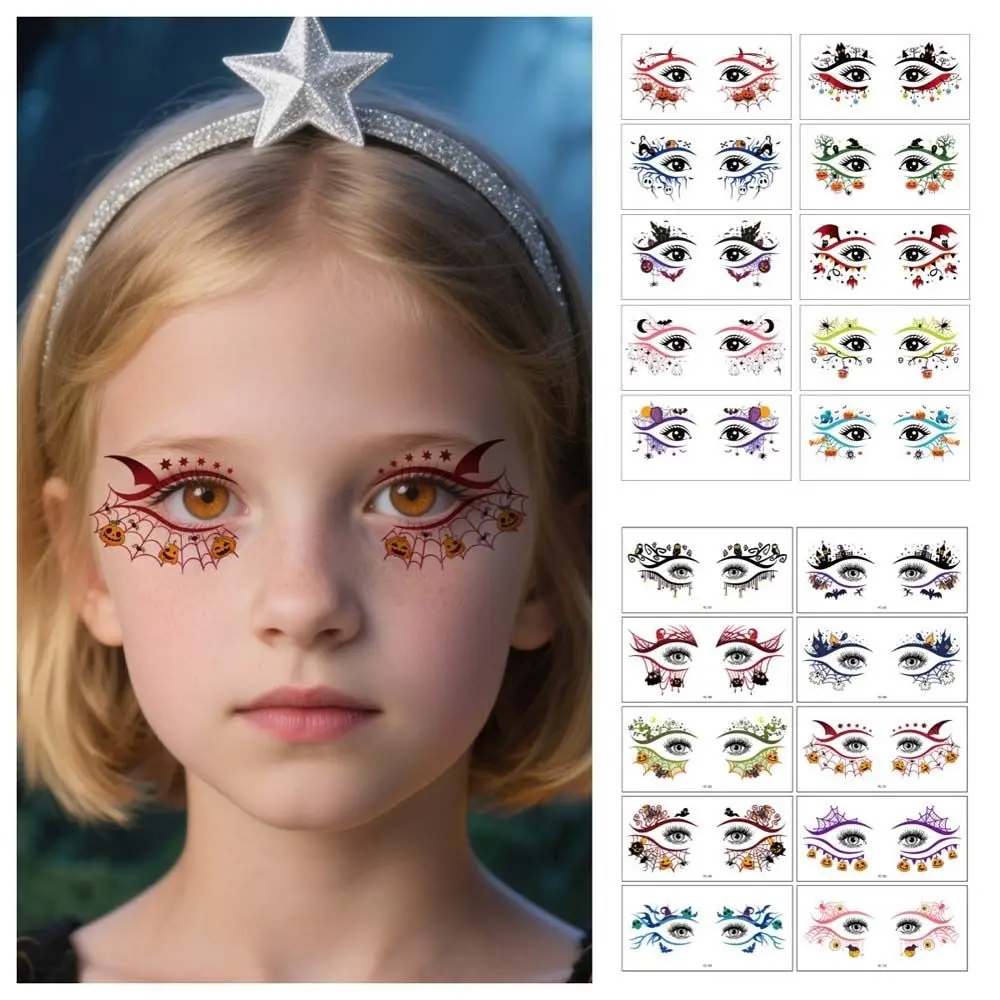 

Pumpkin Ghost Skull Halloween Face Tattoo Disposable Cartoon Cheek Eyes Temporary Stickers Waterproof Portable