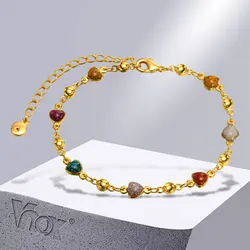 Vnox Vintage Fashion Heart CZ Stone Bracelets for Women, Gold Color Metal Link Chains Wristband Birthday Gift Jewelry
