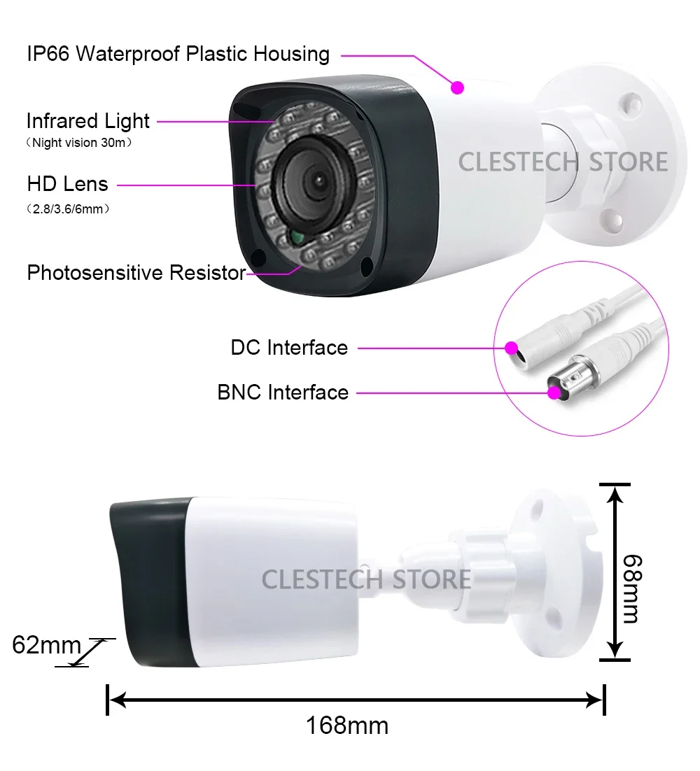 HD 3000TVL AHD CCTV 카메라, 1080P 2.0MP 소니 IMX323 센서, Ahd-n 컬러 홈 감시, IP66 방수 브래킷 포함