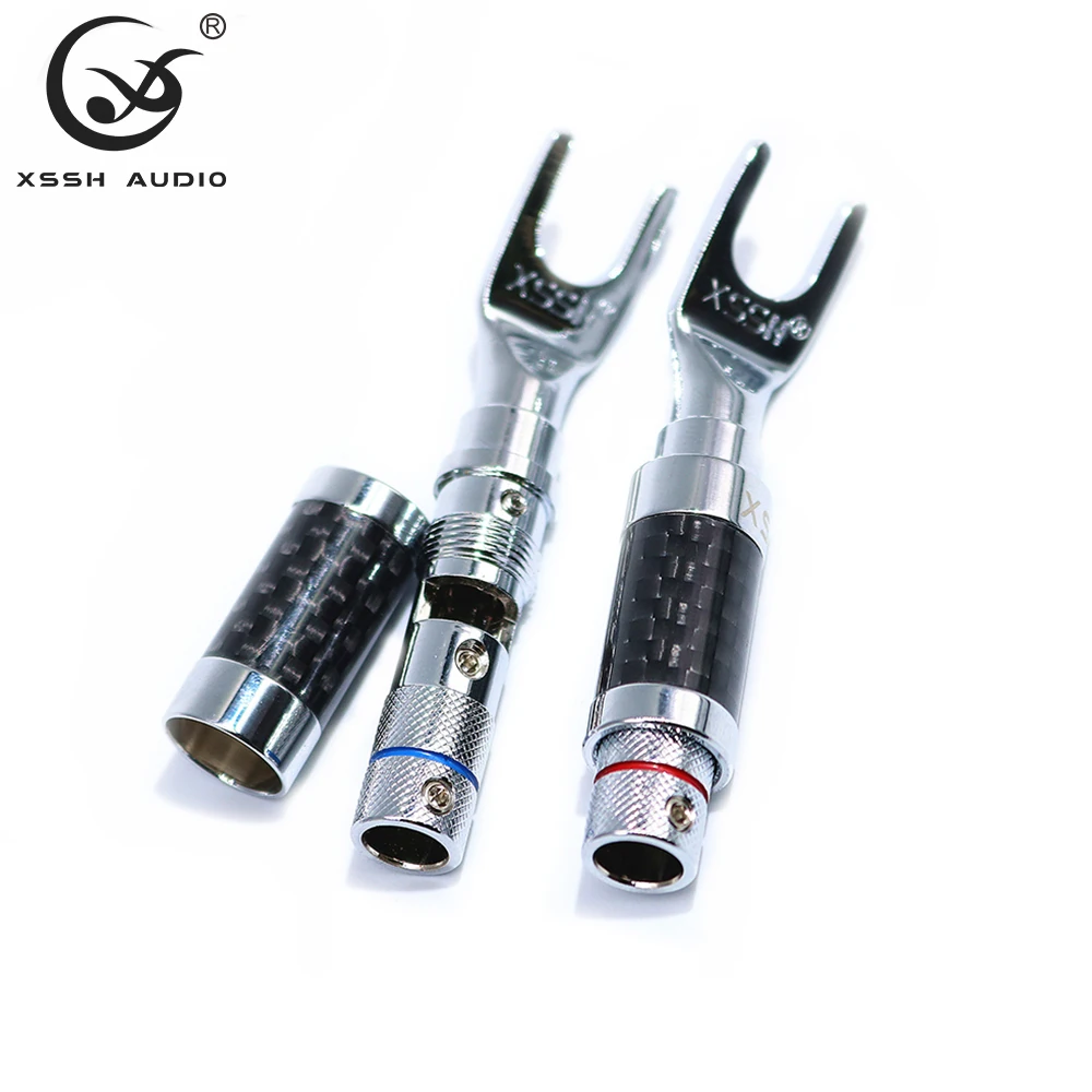 Banana Plug XSSH Audio 4pcs 8pcs DIY Carbon Fiber Pure Copper Rhodium Plated Fork AMP Speaker 6.8mm Y Shape Spade Jack Connector