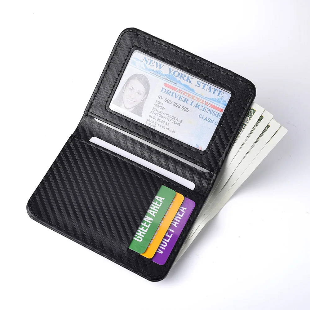 Ultra-Slim Carbon Fiber Wallet - Modern Minimalist Design with ID Window & Multiple Card Slots - Durable PU Material, Polyester