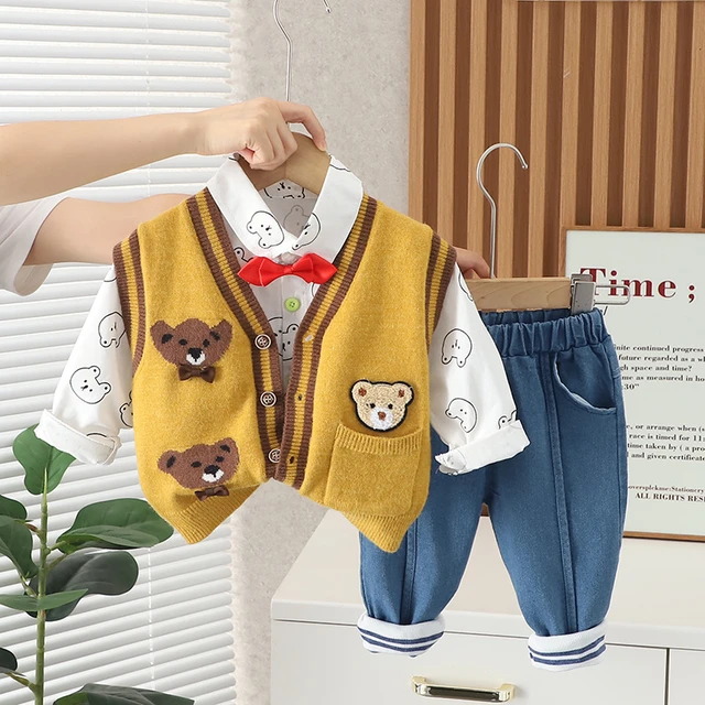 First Birthday Kids Brand Clothing Fall Baby Boy Clothes 1 to 2 Years Cartoon Cardigan Vest White Shirts Pants Boys Outfit Set AliExpress