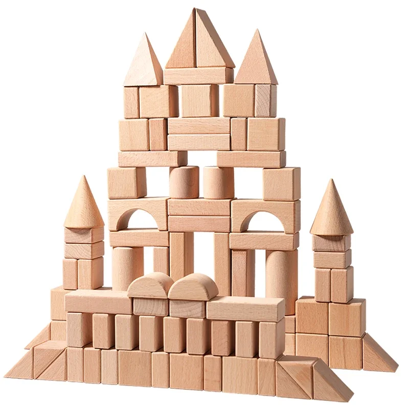 

100Pcs Large Wooden Building Blocks Set Kids Construction Assembly Tabletop Toy for Early Educational Development