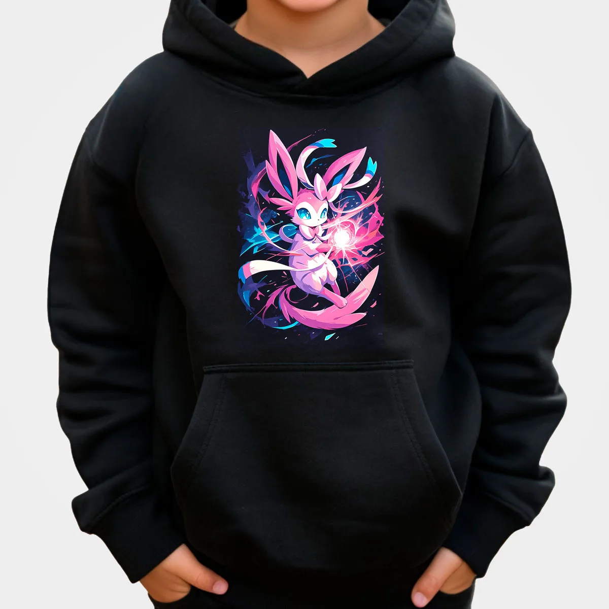 البوكيمون أنيمي Umbreon القطن هوديي اللون الأسود مع كامل القمر الخراب خلفية الأزرق نغمات نمط فضفاضة تناسب الخريف الشتاء الدفء #3