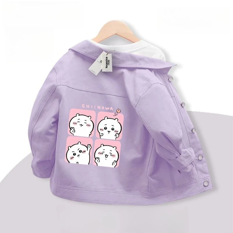 Anime Cartoon Kawaii Chiikawa Denim Jacket Girl Spring and Autumn Models Western Style Tops Fashionable Comfortable Versatile