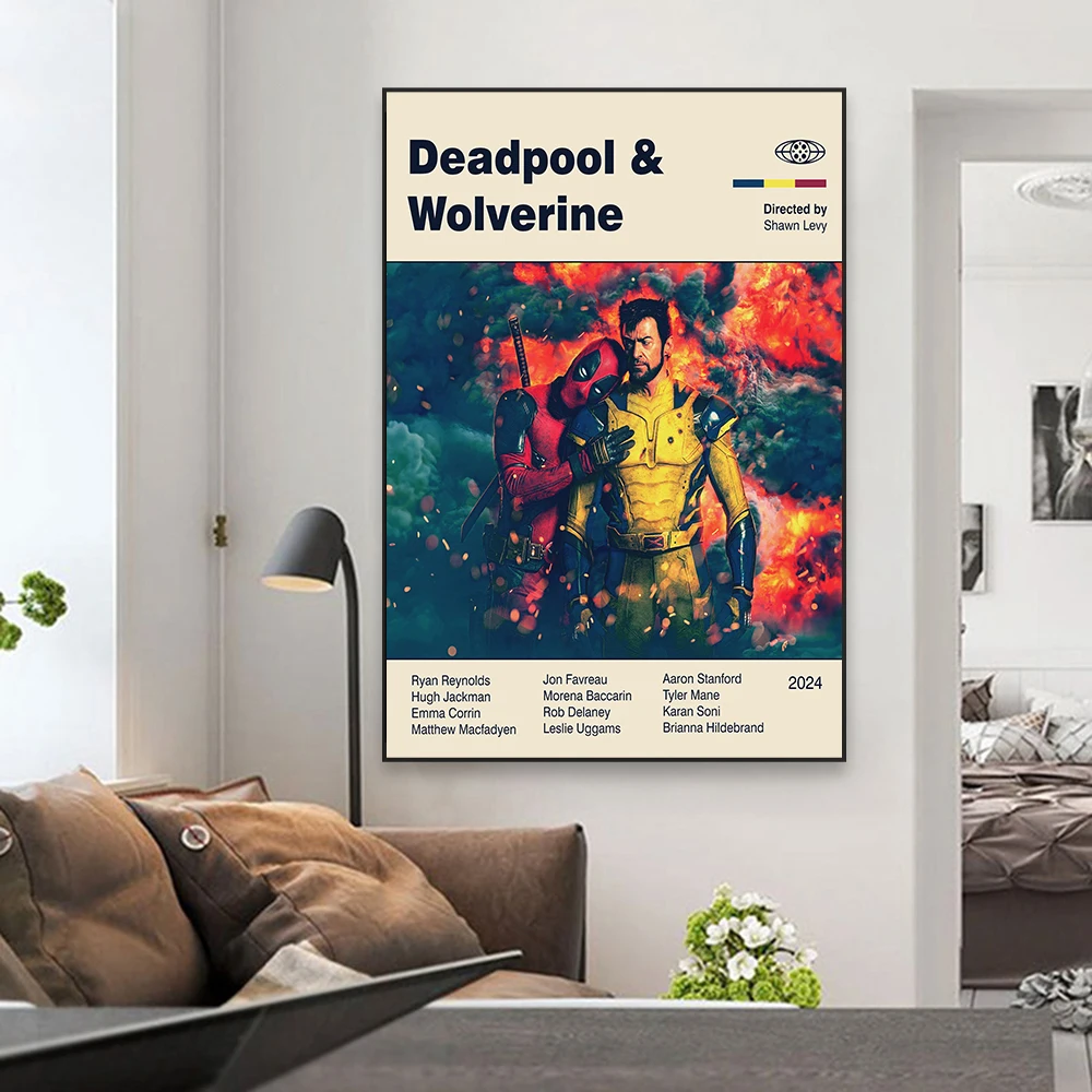 Mid Century Modern Art Disney Canvas Painting Deadpool & Wolverine Poster Print Living Room Home Wall Decor Pictures