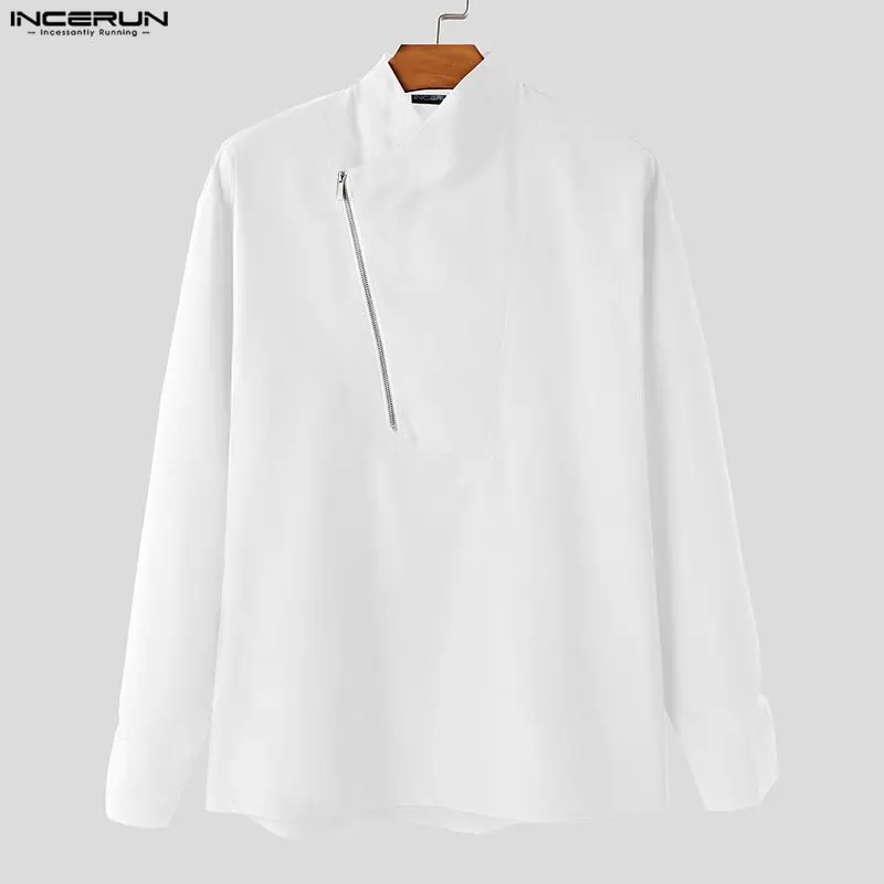 INCERUN Męska Koszula Jednolita Kolorystyka Zamek Błyskawiczny Długi Rękaw Luźny Krój Odzież Męska Streetwear Koreański Styl Moda Casualowe Bluzki Koszule Męskie S-5XL 2025