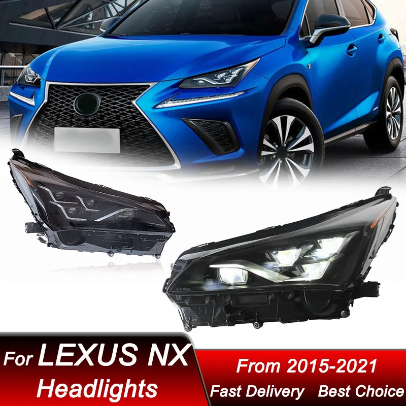 

Автомобильные фары для Lexus NX NX200 2015-2021, 4 объектива, полная яркость, фара в сборе, обновленный объектив проектора, комплект аксессуаров