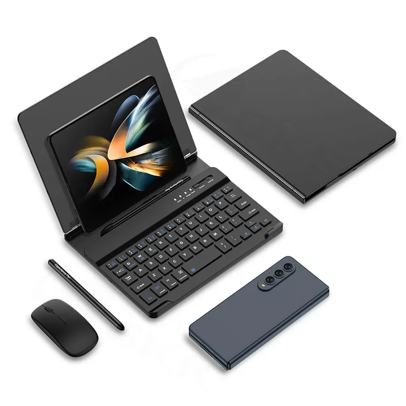 Keyborad Stand Vouwboek Voor Samsung Galaxy Z Fold 3 4 5 Case Met Pen Slot Draadloos Toetsenbord Muis Pen Schokbestendige Harde Hoes