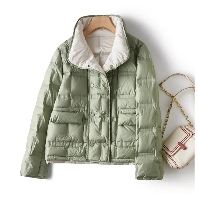 2025 nuevas llegadas moda mujer Stand Collar chaqueta ligera Otoño Invierno cálido maduro Corea Color sólido abajo Parka