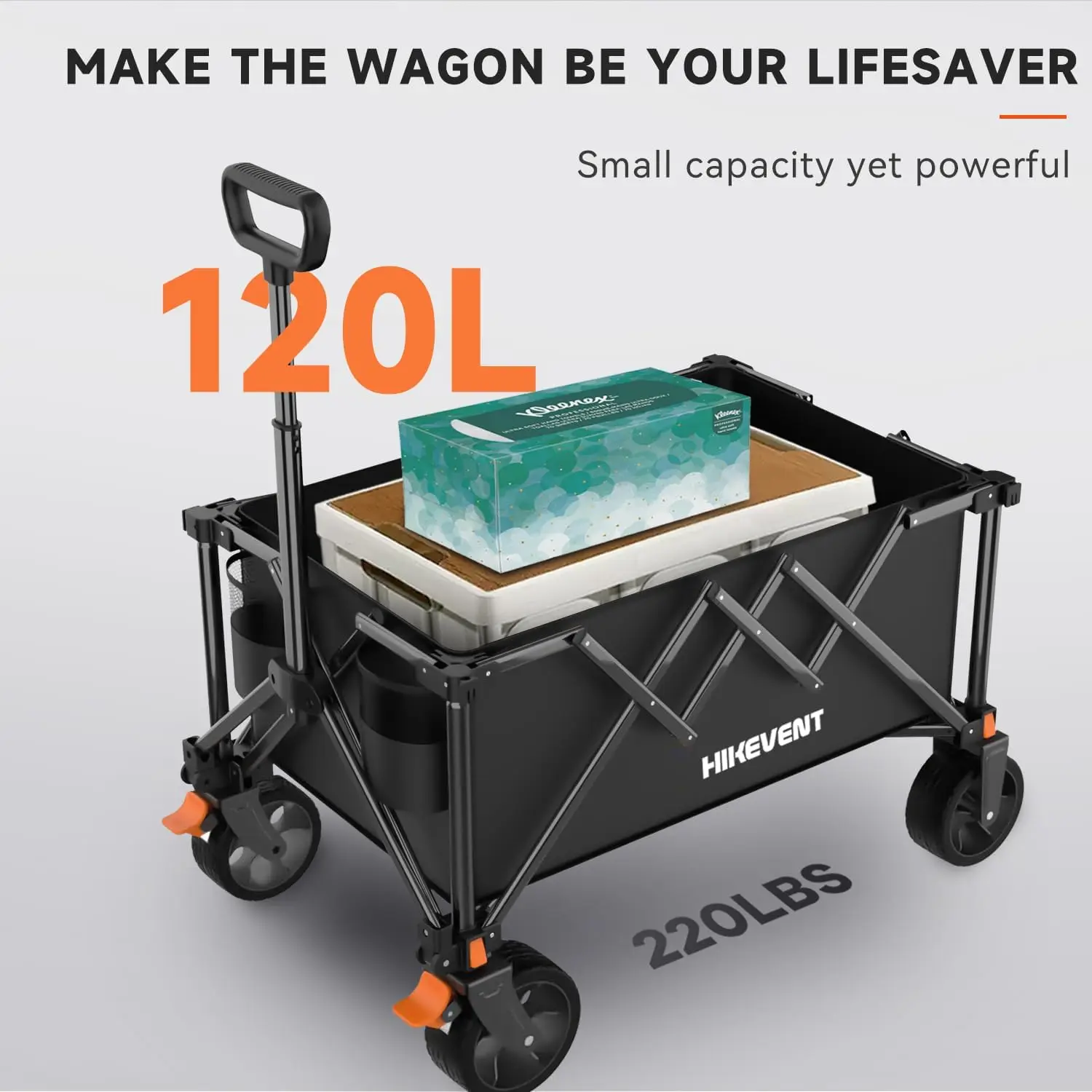 Collapsible Wagon Cart Foldable, Utility Garden Wagon with 220lbs Weight Capacity, Heavy Duty Portable Sport Wagon with Wheels f