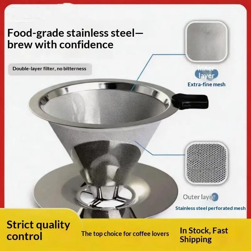 Stainless Steel Pour Over Coffee Filter Food Grade Single-layer Fine Mesh for Kitchen Cafe Small Batch Coffee Brew