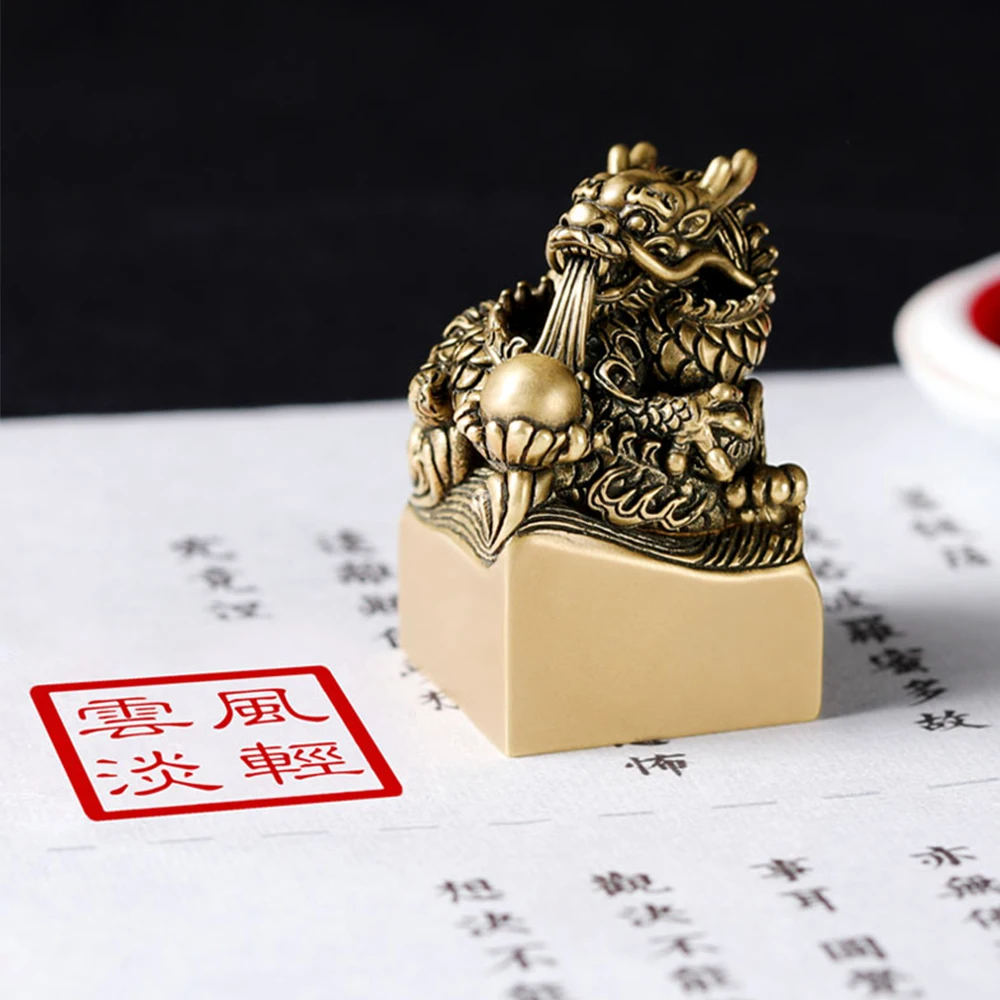 Chinese Name Stamp Calligraphy Painting Stamps Dragon Carved Customize 3cm Square Solid Copper Metal Seal Teacher Painter Stamp