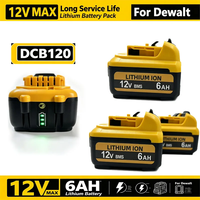 12V 3Ah 6Ah Battery 12V Replacement for Dewalt DCB120 Lithium-ion Batteries DCB125 DCB123 DCD710 Power Tools Battery