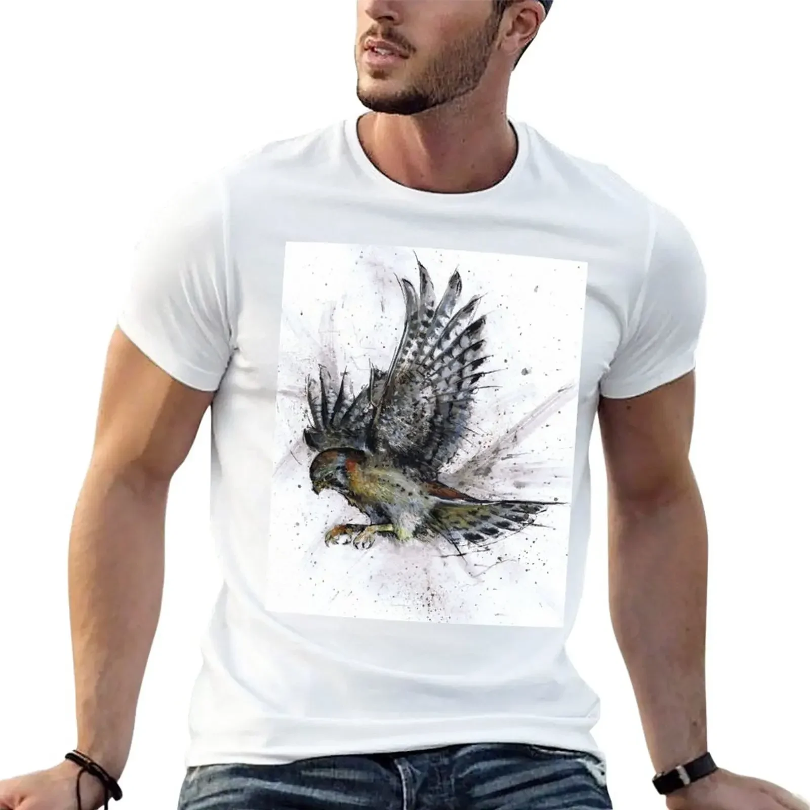 American kestrel Watercolor Illustration T-Shirt graphics plus sizes kawaii clothes T-shirt men