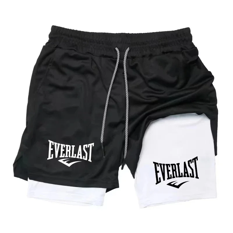 Men's casual sports shorts Everlast printed sports shorts double-layer indoor fitness pocket towel pants