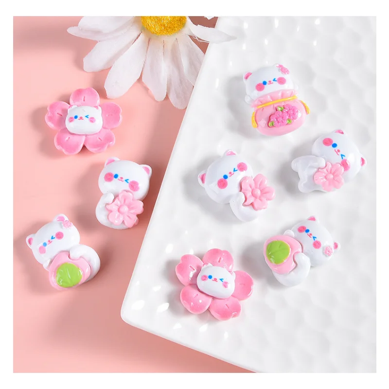 5Pcs Mini Sweet Cherry Blossom Backpack Kitty Sakura Cat Flatback Fridge Magnet Accessories Resin Cabochons For Hair Bows Center