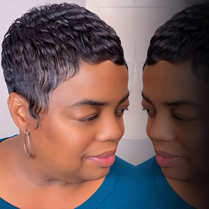 Short Pixie Cut Human Hair Wigs Natural Black Brazilian Remy Hair Wig Human Hair Machine Made Wig