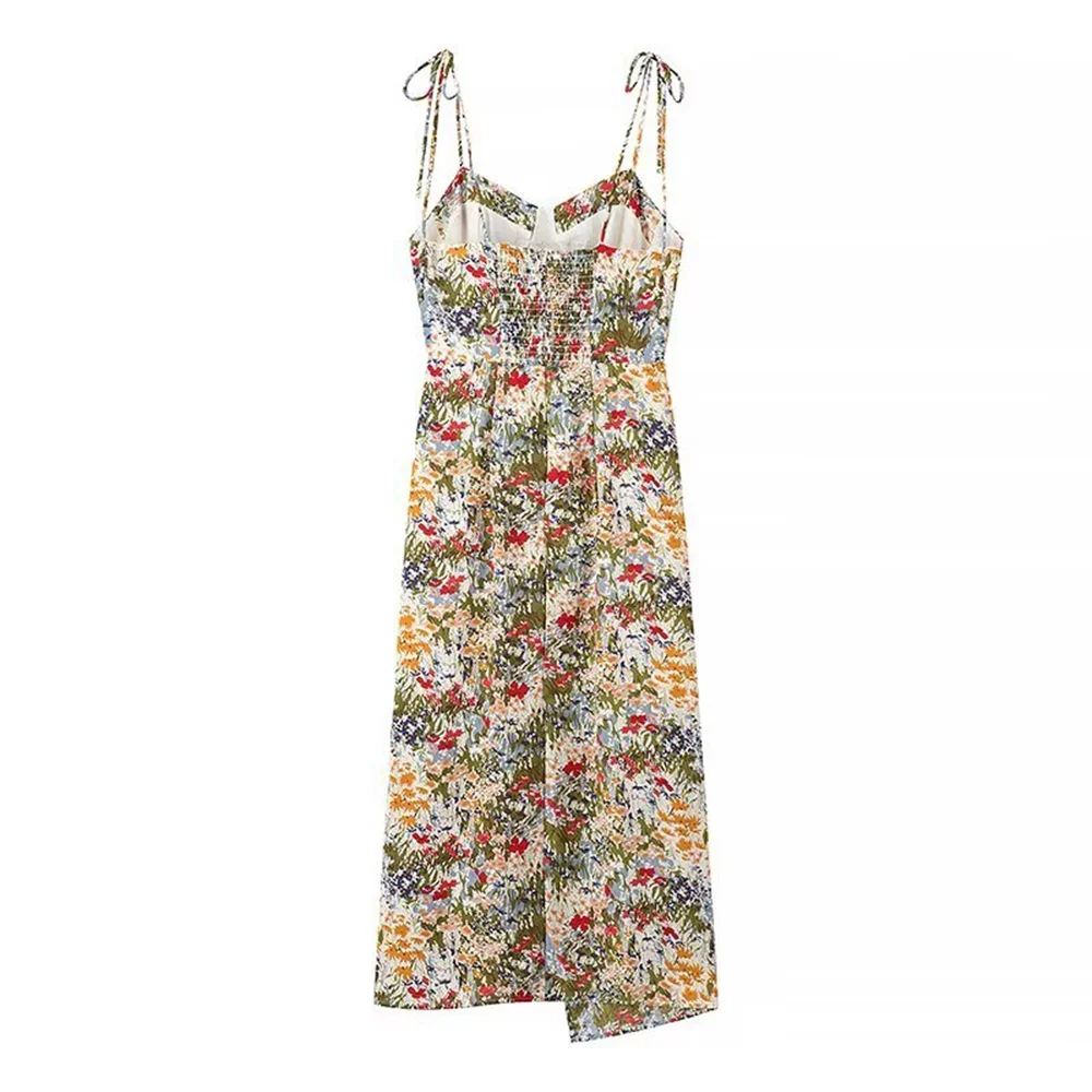 Damska koszulka na ramiączkach z nadrukiem, długa spódnica z odkrytymi plecami i ozdobnym zamkiem błyskawicznym, nowa, codzienna odzież damska na wiosnę i lato.