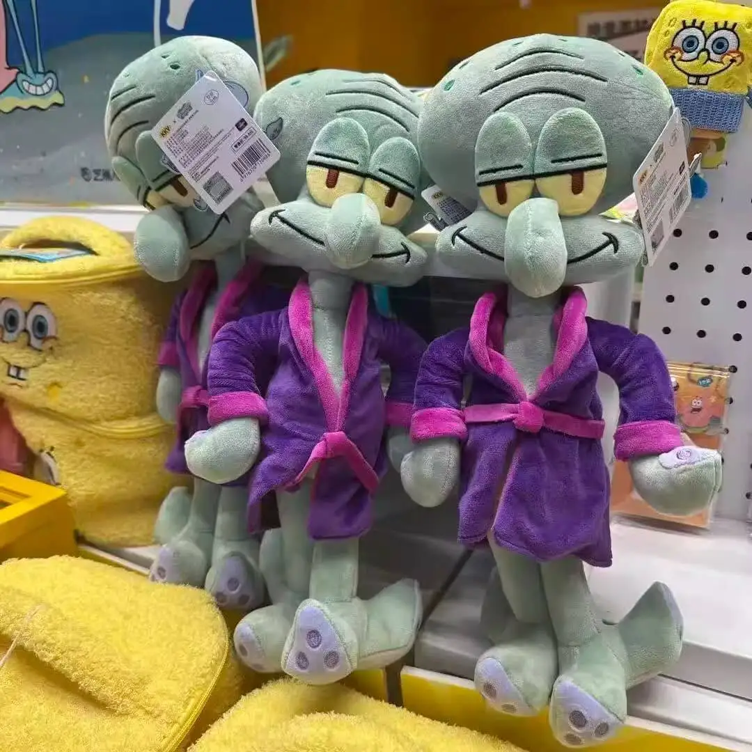 Pijama Morado de Bob Esponja y Calamardo, Suave y Cómodo, Muñeco de Peluche para Dormir, Almohada para Abrazar en el Sofá, Regalos Divertidos