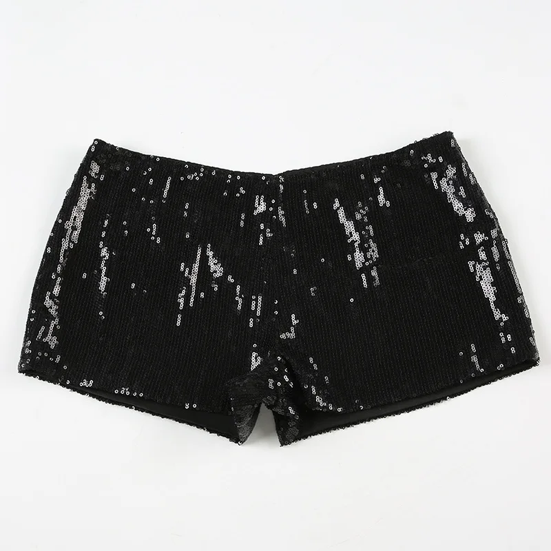 Women Fashion Black Sequins Low Waist Hip Wrap Elastic Hot Pants Slim Dancing Personalized Short